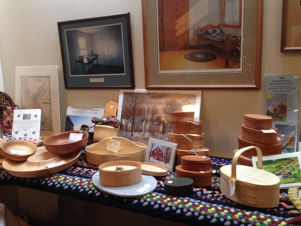 Some of the items available at the Museum Shop include art prints (framed and unframed), handcrafted Shaker containers and other items from New England crafters, cards, hand-braided rugs, novelty items, hand-turned bowls, cutting boards, baskets, and even dog treats!